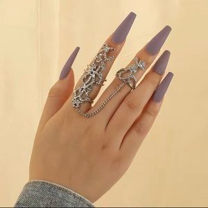 Mittens Ring 1 Pc Chain Finger Ring Flower Shape Zinc Alloy
